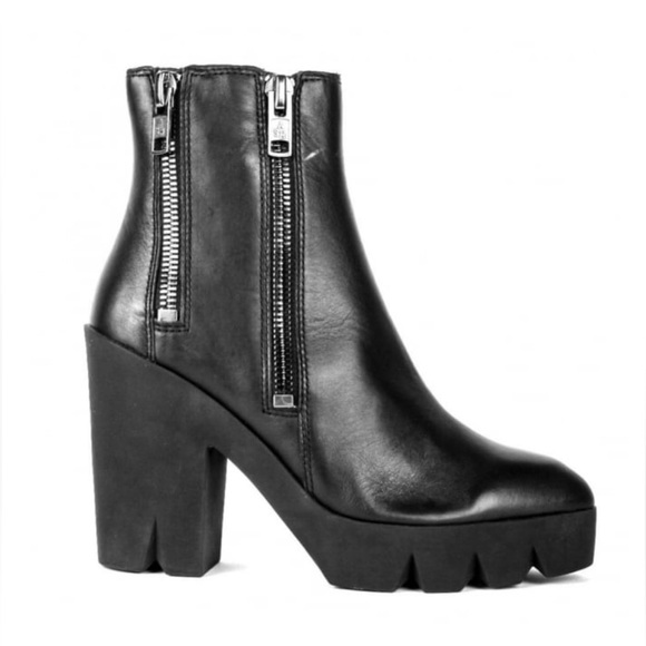 ASH Trouble Chunky Cleated Thick Sole Platform Moto Boot, Black Leather, 38 - Picture 2 of 9